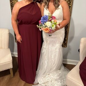 Birdy Grey Kira Chiffon One Shoulder Bridesmaid Dress in Cabernet